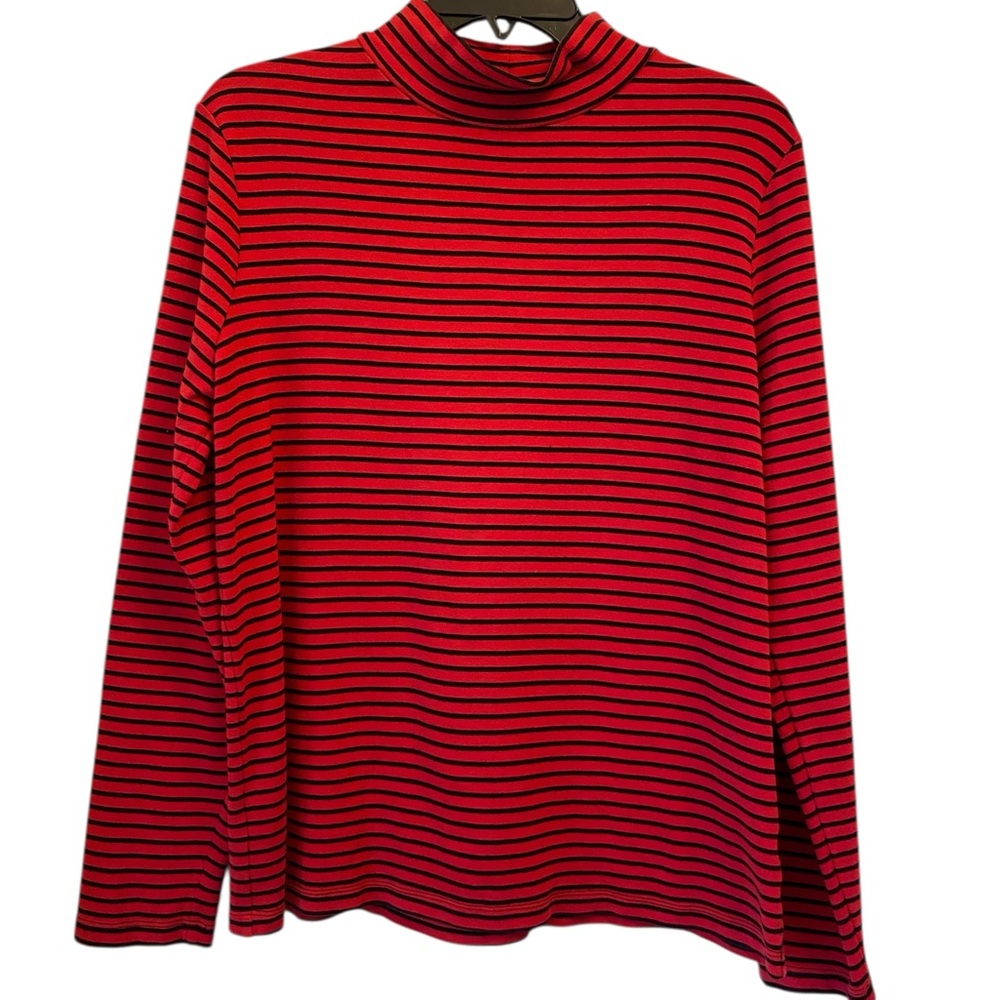 Kim Rogers Women's Large Red & Black Striped long sleeve cotton Turtleneck top